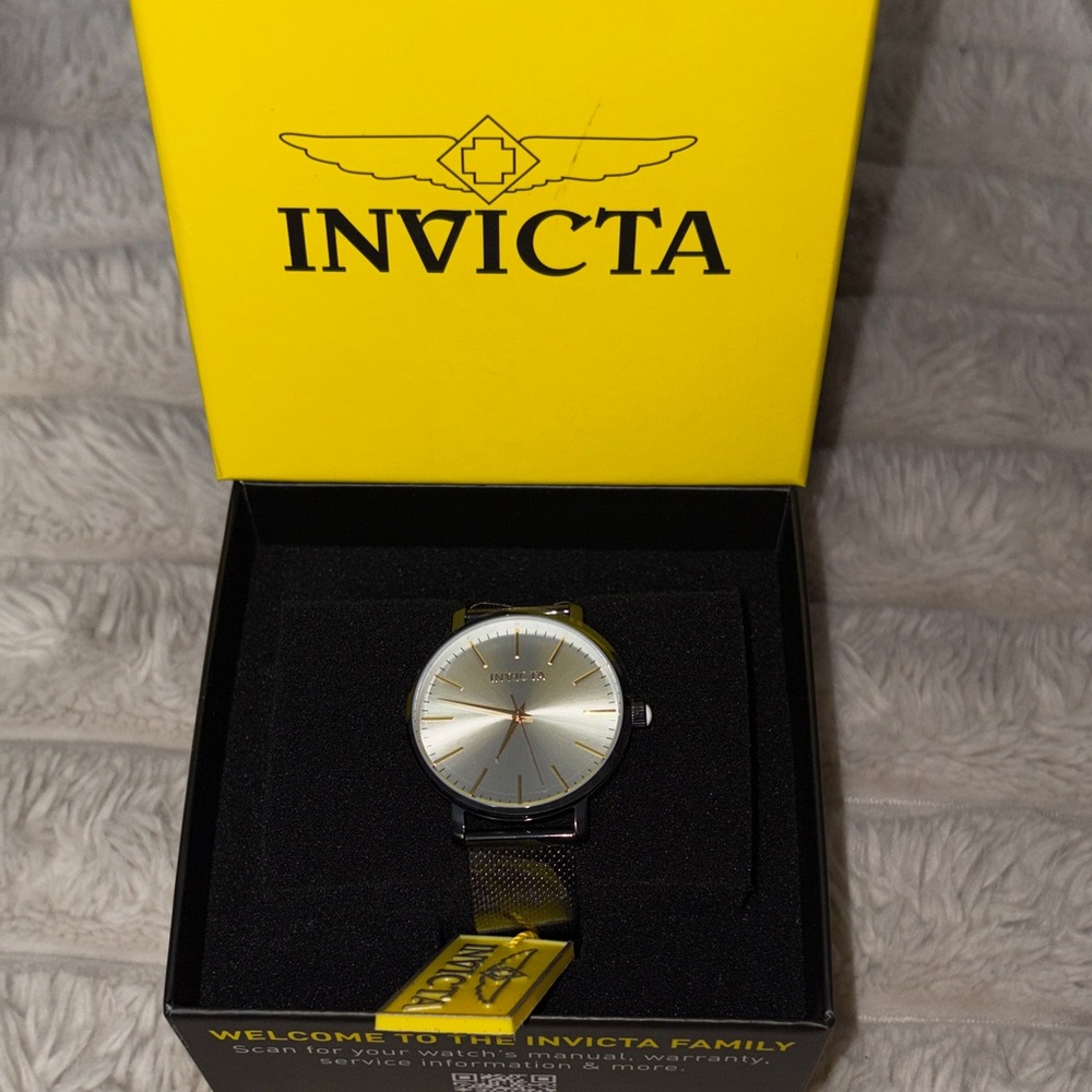 Invicta Silver Dial Watch with Gold Accents and gunmetal band